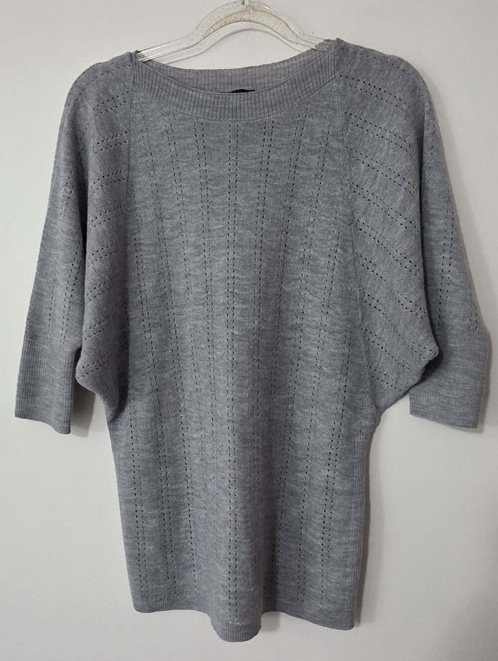 The Limited Merino Wool Pointelle Dolman Boatneck Sweater Minimalist Chic Small